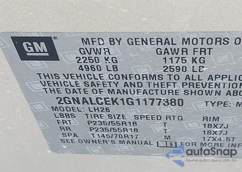2016 Chevrolet Equinox Lt from USA, damaged, VIN 2GNALCEK1G1177380